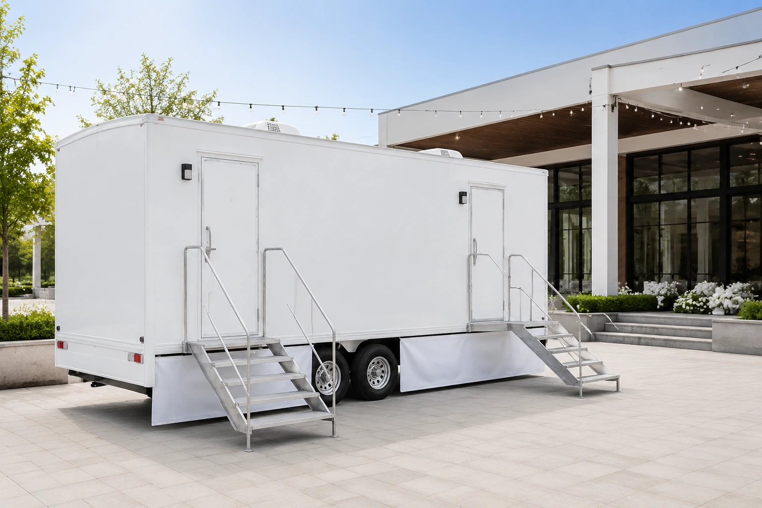 Upgraded portable restroom unit for a temporary site